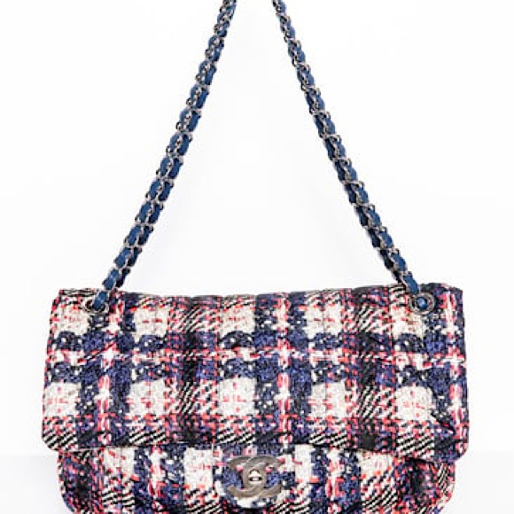 CHANEL 2013-2014 Tweed Printed Nylon Classic Flap Bag